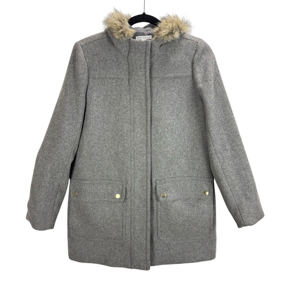 J. Crew Factory Vail Wool Blend Fur Lined Hood Parka Gray Sz 4